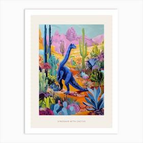 Colourful Dinosaur With Cactus & Succulent Painting 2 Poster Art Print