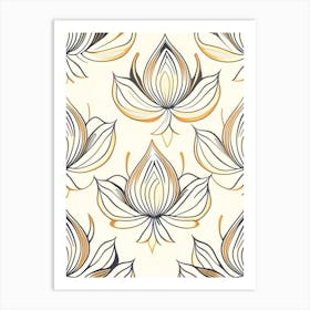 Lotus Flower Repeat Pattern Retro Minimal 4 Art Print