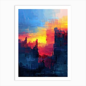 Abstract City At Sunset | Pixel Minimalism Art Series Art Print