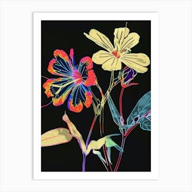Neon Flowers On Black Geranium 2 Art Print