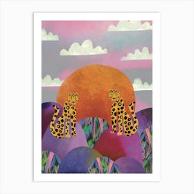 Cheetah Landscape At Sunrise Art Print