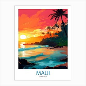 Maui Hawaii Print Tropical Island Art Hawaiian Beach Poster Maui Landscape Wall Decor Hawaiian Paradise Illustration Aloha Spirit Artwork Art Print