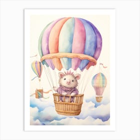 Baby Porcupine 2 In A Hot Air Balloon Art Print