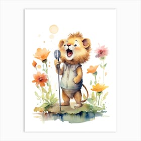 Singing Watercolour Lion Art Painting 1 Art Print