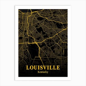 Louisville Gold City Map 1 Art Print