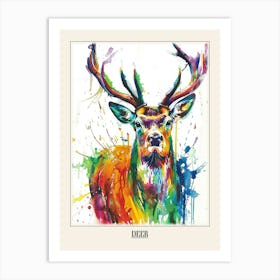Deer Colourful Watercolour 3 Poster Art Print
