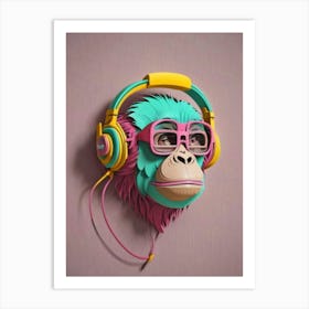 Monkey With Headphones 4 Art Print