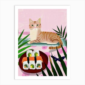 Cat And Sushi 1 Art Print