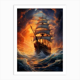 Sailing Ship At Sunset Art Print