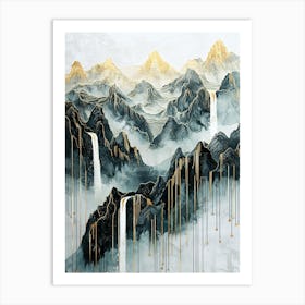 Alps Gold Peaks Liquid Geometry Art Print