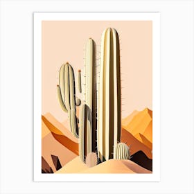 Saguaro Cactus Neutral Abstract Art Print