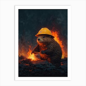 Beaver On Fire Art Print