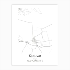 Kapuvar,Hungary Minimalist Map 1 Art Print