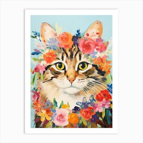 American Bobtail Cat With A Flower Crown Painting Matisse Style 1 Art Print