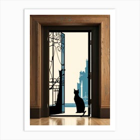 Cat At The Door Art Print