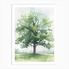 Oak Tree Atmospheric Watercolour Painting 10 Art Print