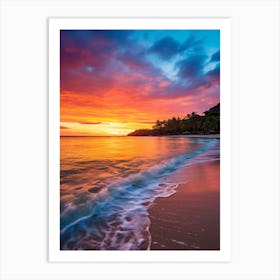 Grand Anse Beach Grenada At Sunset, Vibrant Painting 2 Art Print