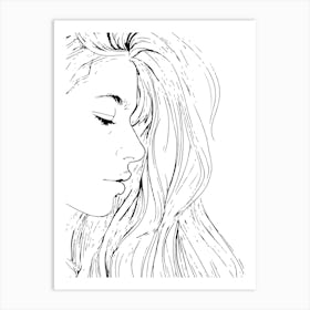 Portrait Of A Girl Monoline Artistic Minimalist Art Print