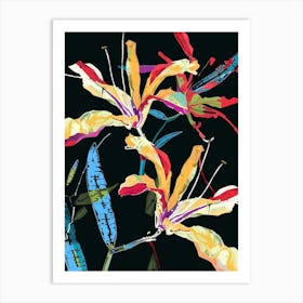 Neon Flowers On Black Kangaroo Paw 2 Art Print