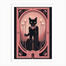 Death Tarot Card, Black Cat In Pink 0 Art Print