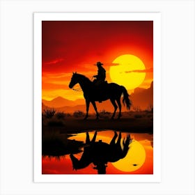 Cowboy At Sunset 2 Art Print