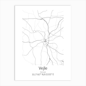 Vejle,Denmark Minimalist Map Art Print