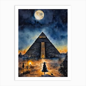 A Witch is Called to the Great Pyramid ~ Witchy Magical Spooky Fairytale Watercolour  Art Print