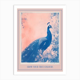 Cyanotype Inspired Peacock In The Leaves 3 Poster Art Print