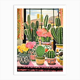 Cactus Painting Maximalist Still Life Notocactus 1 Art Print