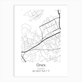 Onex,Switzerland Minimalist Map Art Print