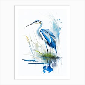 Blue Heron On Pond Impressionistic 2 Art Print