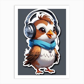 Owl With Headphones Art Print