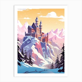 Vintage Winter Travel Illustration Schloss Neuschwanstein Germany 4 Art Print