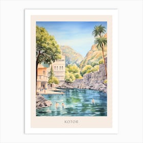 Swimming In Kotor Montenegro 2 Watercolour Poster Art Print