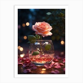 Pink Rose In A Glass Vase Print Art Print