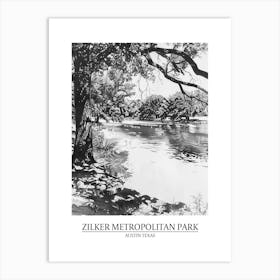 Zilker Metropolitan Park Austin Texas Black And White Drawing 1 Poster Art Print