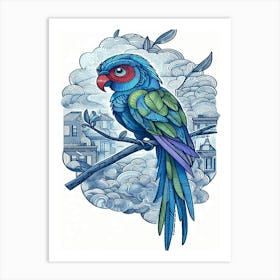 Indigo Parrot In The Sky Art Print