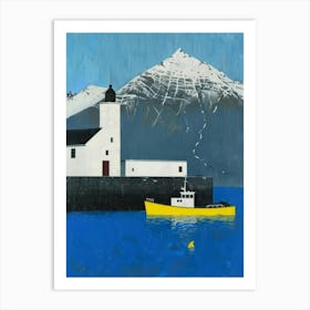 Yellow Boat And Lighthouse Art Print