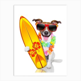 Funny Dog Playing Surfing Wearing Glasses Art Print