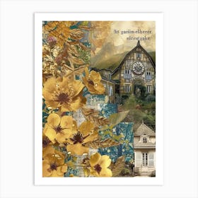 Dried Flowers Scrapbook Collage Cottage 1 Art Print