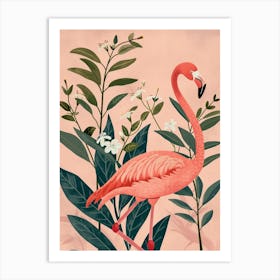 Andean Flamingo And Oleander Minimalist Illustration 1 Art Print