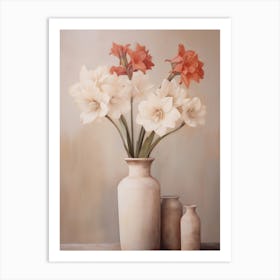 Amaryllis, Autumn Fall Flowers Sitting In A White Vase, Farmhouse Style 2 Art Print