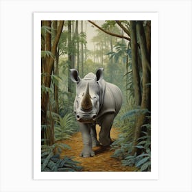 Rhino In The Leaves Realistic Illustration 1 Art Print