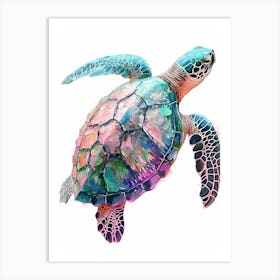 Brushstroke Sea Turtle On A White Background Art Print