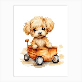 Puppy On A Toy Car, Watercolour Nursery 2 Art Print