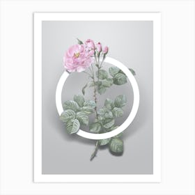 Vintage Damask Rose Minimalist Floral Geometric Circle on Soft Gray Art Print
