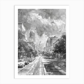 South Congress Avenue Austin Texas Black And White Watercolour 2 Art Print