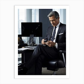 A Suave Elderlly Businessman Dressed Impeccably In A Tailored Suit His Fingertips Diligently Typin (1) 2 Art Print