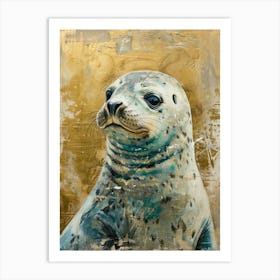 Baby Seal Gold Effect Collage 1 Art Print