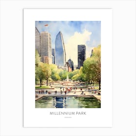 Millennium Park Chicago Watercolour Travel Poster Art Print